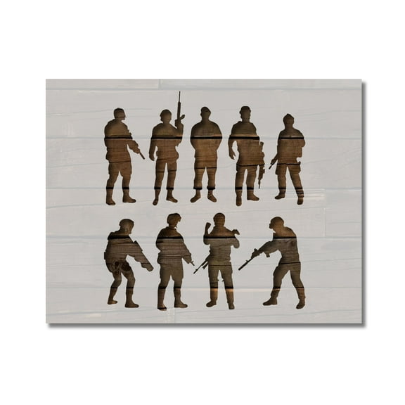 Soldiers Army Marines Military Stencil Template Reusable 8.5 x 11 for Painting on Walls, Wood, Etc. By Stencilville