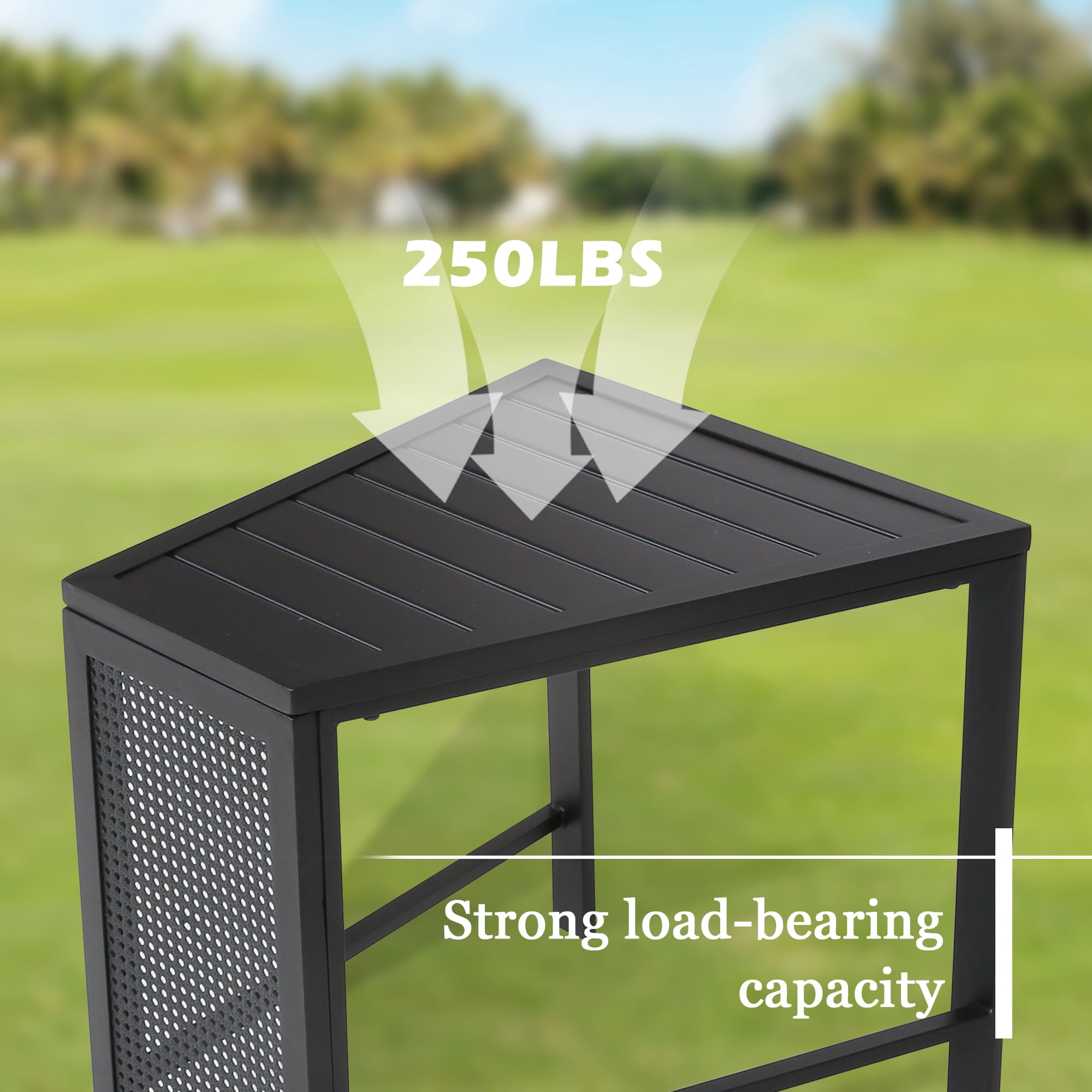 Ulax Furniture Outdoor Trapezoid Metal Side Table Patio Wedge All Weather End Table, Black