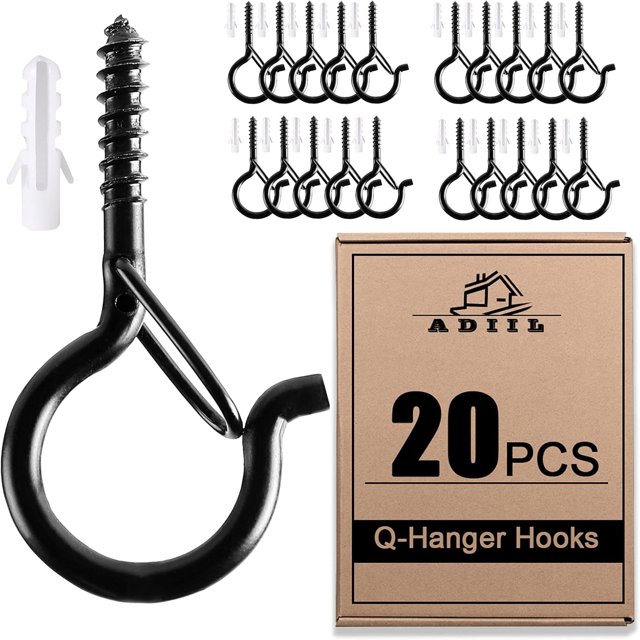 YZhouD12 ganchos colgantes Q con hebilla de seguridad, resistentes al viento, para colgar luces de cadena al aire libre, plantas y luces navideñas de patio, 5,6 cm, color negro