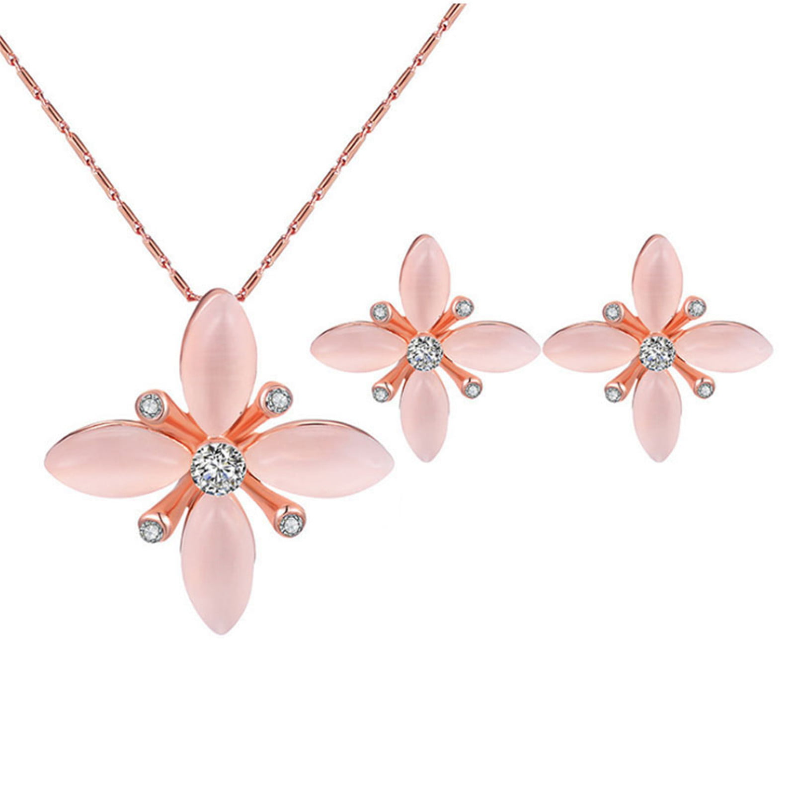 Fashion Crystal Glass Flowers Alloy Petals Ear Stud Earrings Women Charm Jewelry