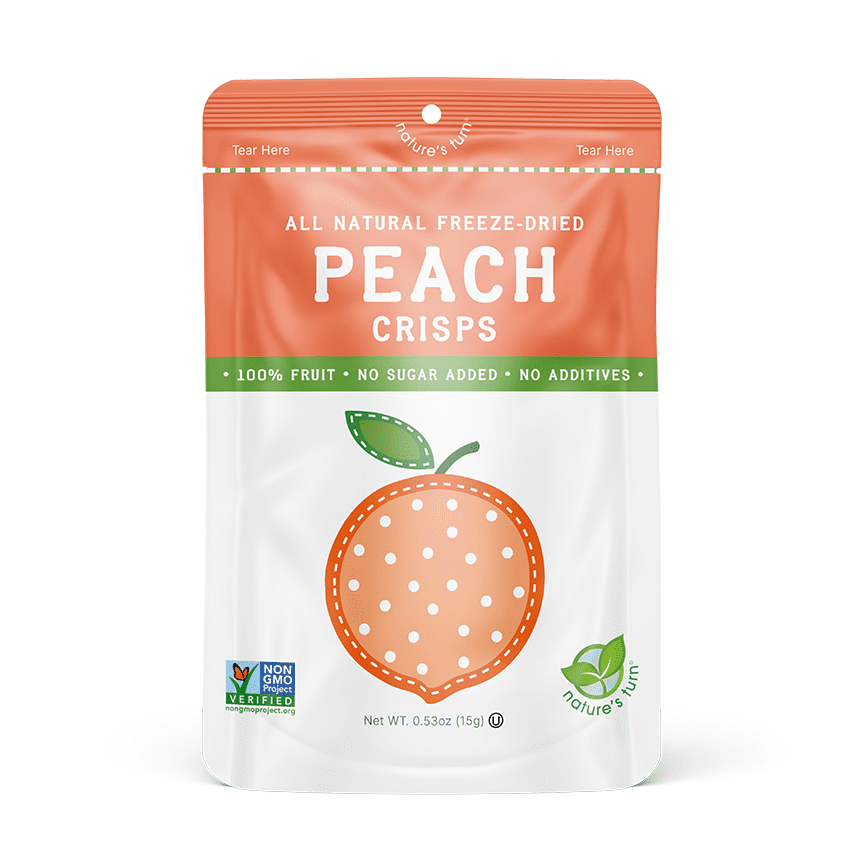 Nature's Turn Freeze-Dried Peach Crisps, No Added Sugar, Healthy Natural Fruit Crisp Snack for School Lunches, 6 Pack (1.2 oz Each)