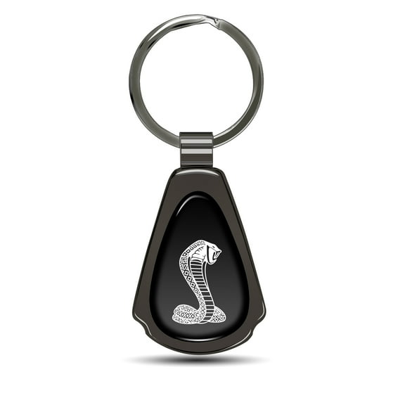 Ford Mustang Cobra Black Dome Dark Gunmetal Metal Teardrop Key Chain