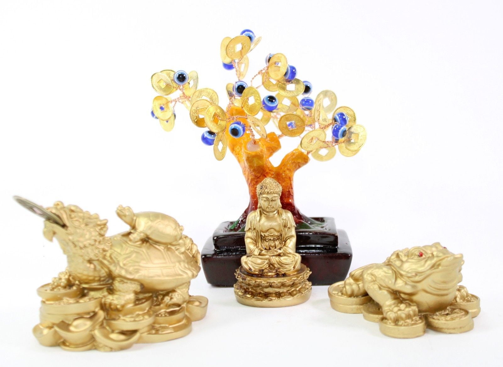 Feng Shui Golden Lauging Happy Buddha on Money Frog Money Toad Statue Figurine 
