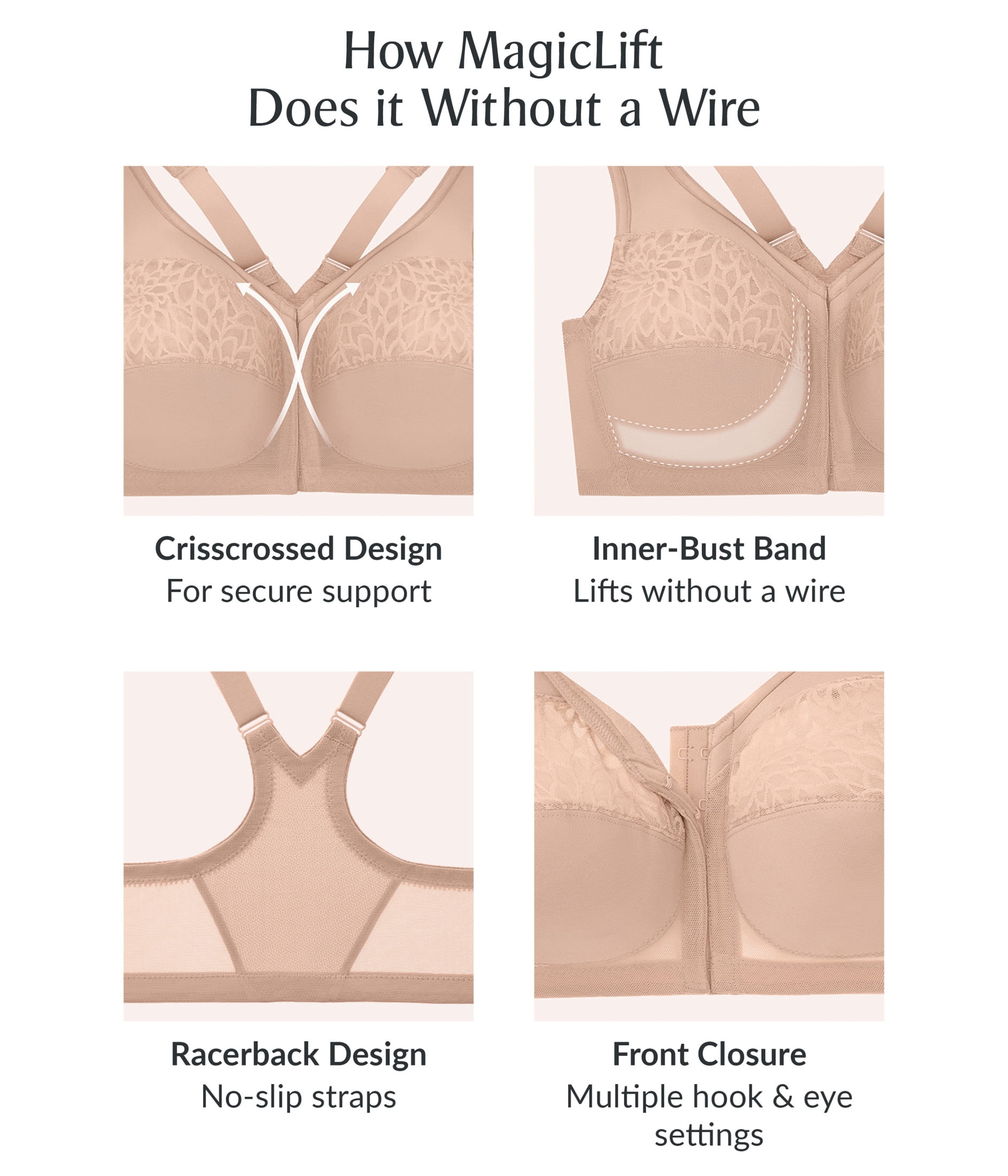 Glamorise MagicLift Front-Closure Racerback Wirefree Bra 1206 (Women's & Women's Plus)
