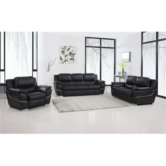 HomeRoots 329474 112 in. Chic Black Leather Sofa Set