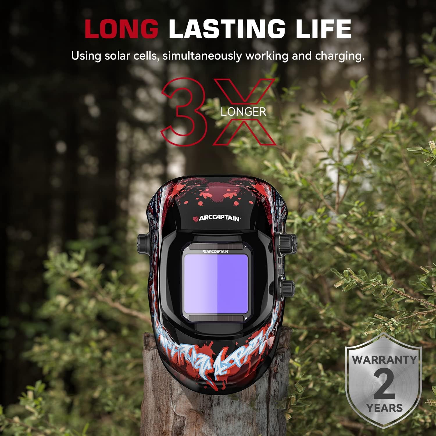 ARCCAPTAIN Large Viewing Screen Welding Helmet True Color Auto Darkening Solar Powered 4 Arc Sensor Welding Hood, Wide Shade 4-5/5-9/9-13 for ARC TIG MIG Welding Mask(Bloodshed Design)