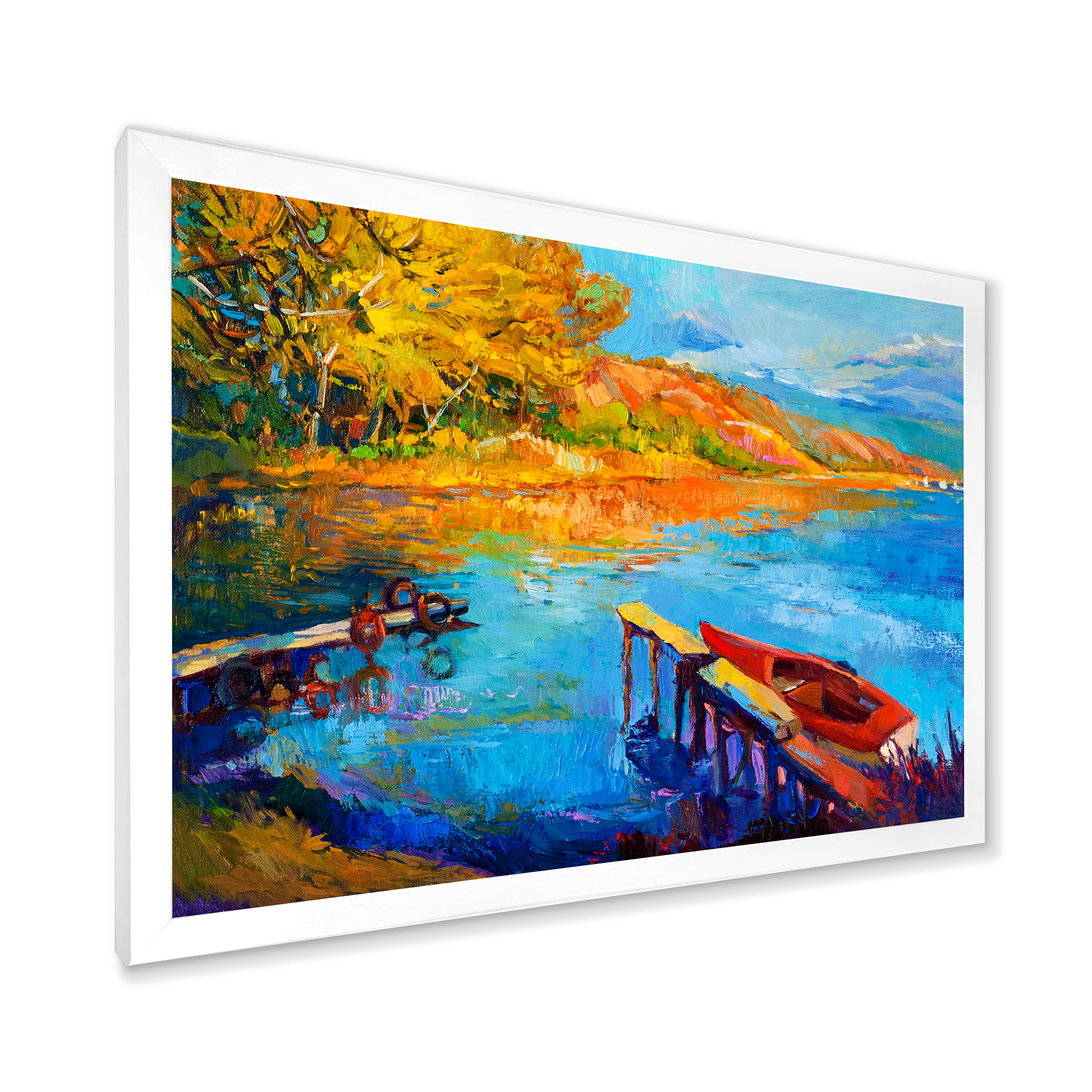 Designart 'The Lake At Sunset Evening Glow II' Lake House Framed Art Print