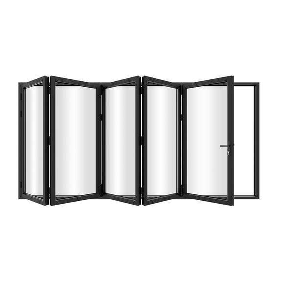 168"x 96" 5 Panels Alumium Folding Door in Black Folded Out from Right to Left