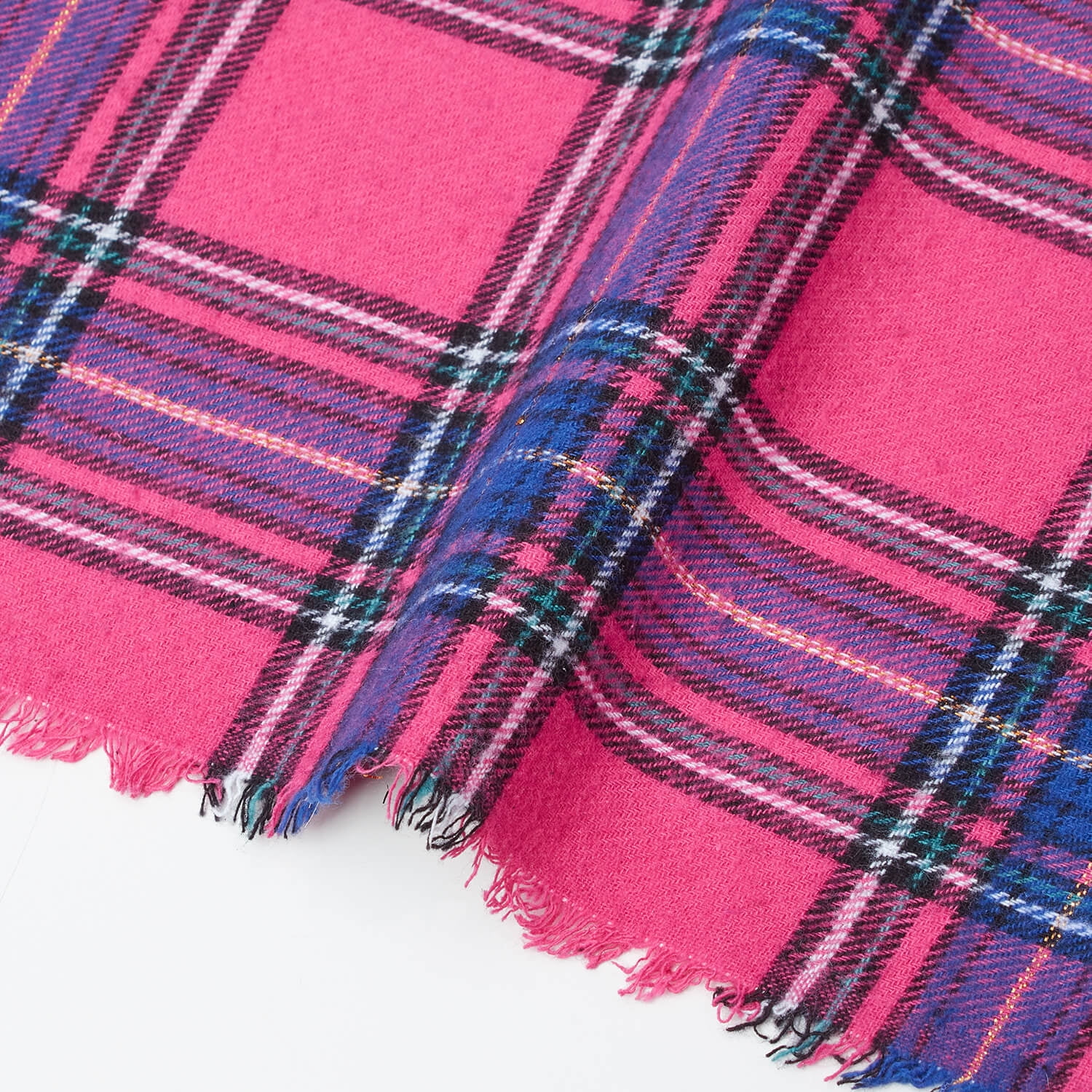Flannel Brushed Hypoallergenic Cotton Metallic Tartan Plaid Geometric #13 Yarn Dyed Fabric By The Yard To Sew Apparel, Accessories, & Décor - Hot Pink / Royal Blue (5 Yards)