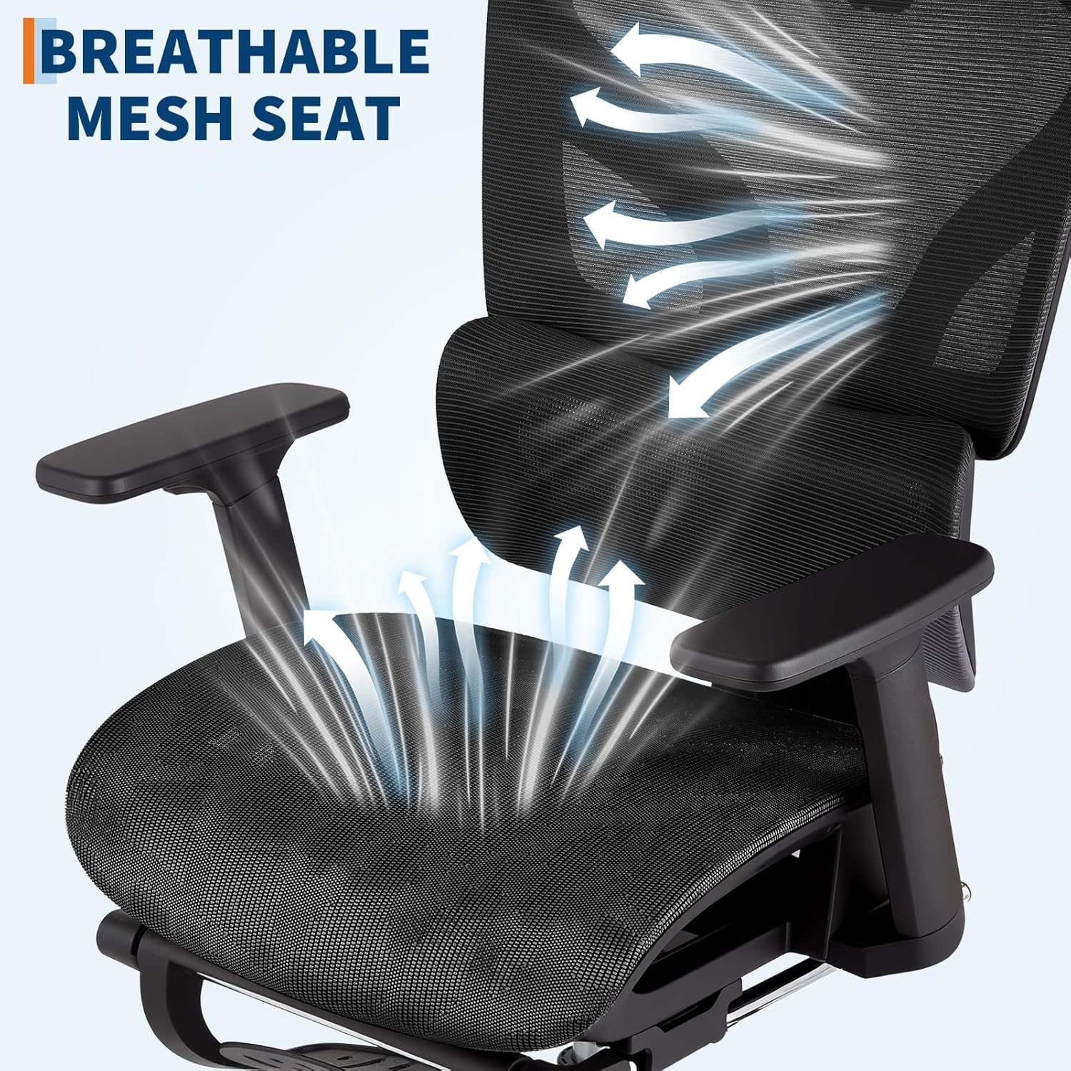 Ergonomic Mesh Office Chair with Footrest, Adjustable Armrests, Dynamic Lumbar Support, Recline & Tilt Function, High Back Design, Rolling Caster Computer Chair for Home Office, Black