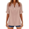 thumbnail image 3 of Kcolen Women Blouses for Work Summer Solid Color Short Sleeve T-Shirts V Neck Comfortable Pullovers Loose Fit Summer Outfits Clothes for Women, 3 of 5