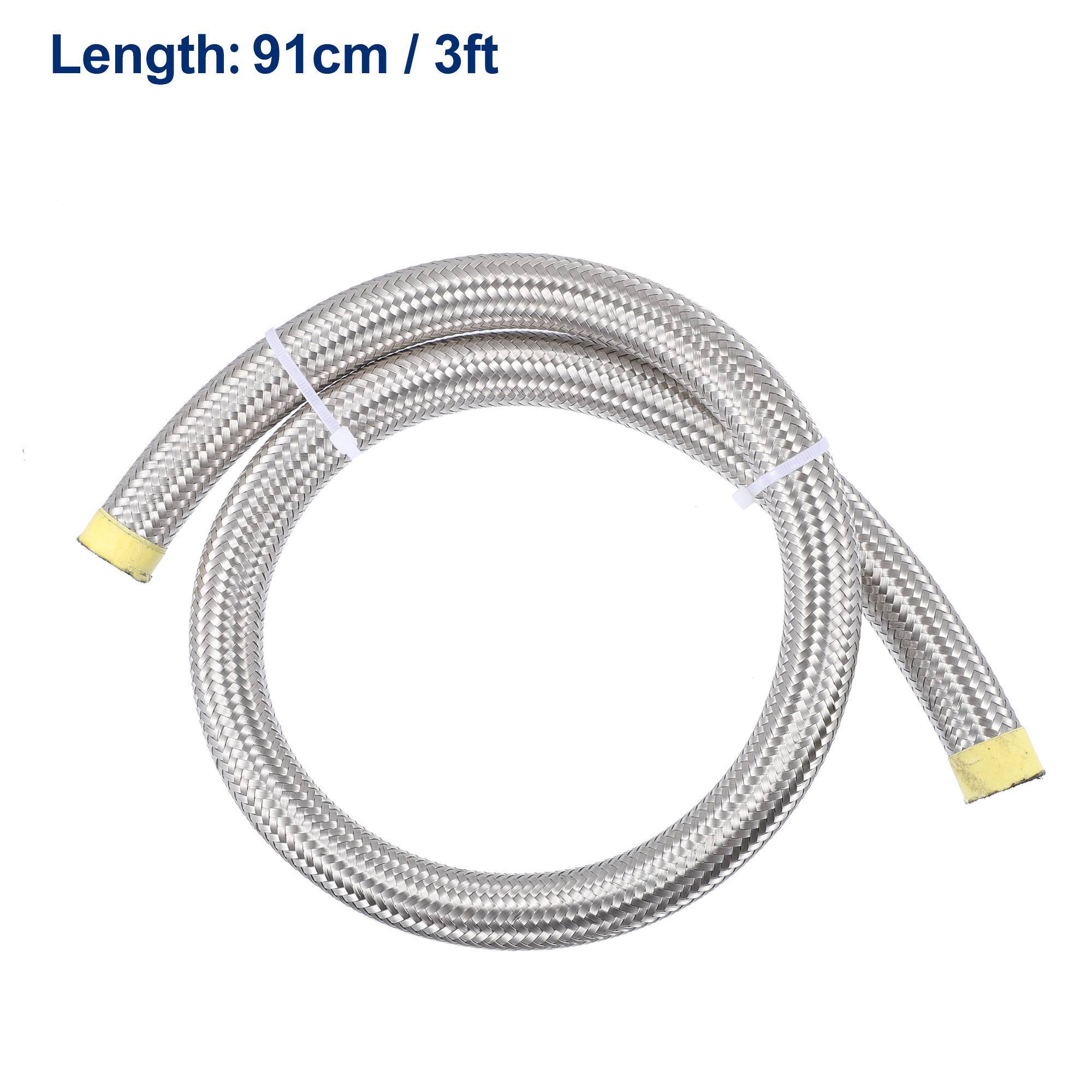 Unique Bargains 3ft 12AN Fuel Hose AN12 Universal Car Braided Stainless Steel CPE Oil Fuel Gas Line Hose Silver Tone