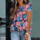 thumbnail image 2 of Blusa para mujer Moda Corbata con volantes Camisas de cuello alto Puff plisado fluido Camiseta de manga corta Túnica Tops de verano Pompotops hfajkhk129458, 2 of 4