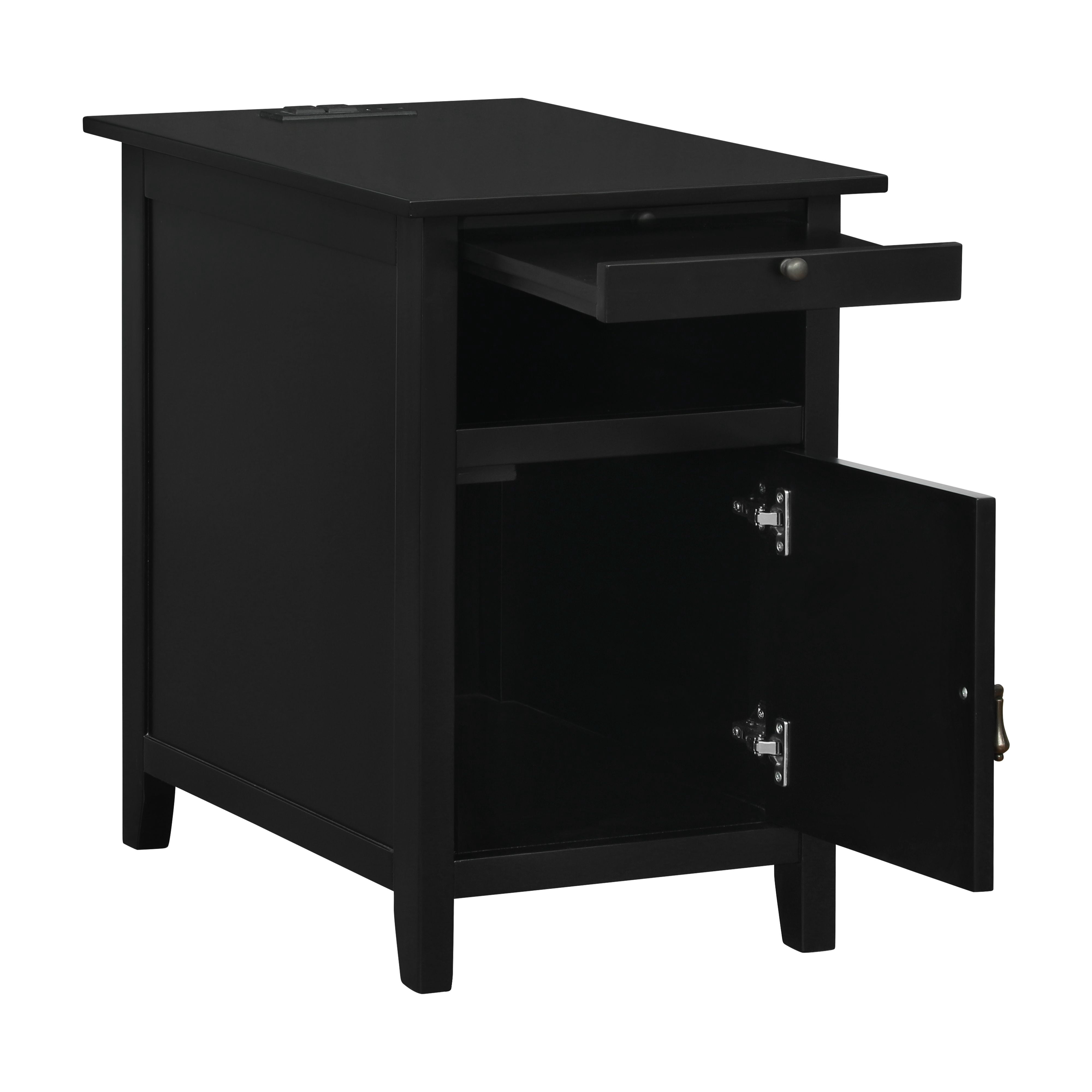 Powell Bryson Indoor Side Accent Table with Storage and Built-In USB Port, Black