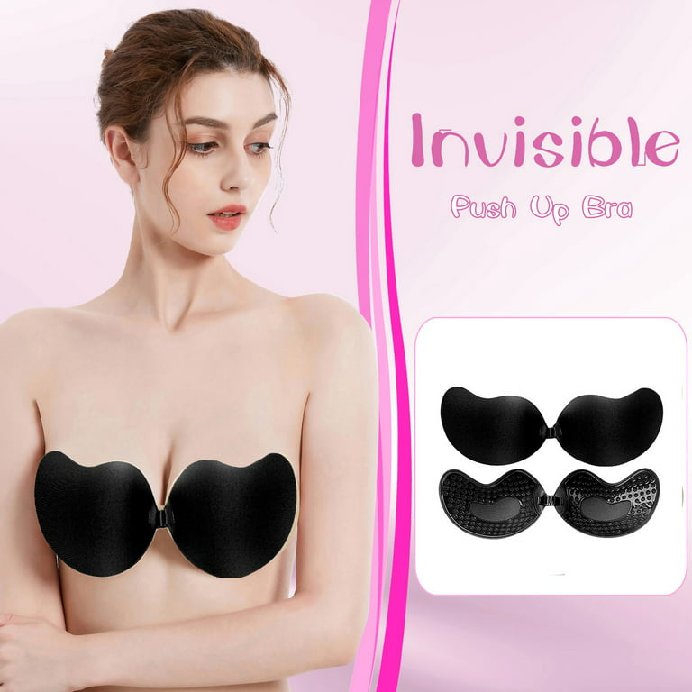 UNIQUE ICON Women's Self Adhesive Reusable Strapless Bandage Stick Gel  Silicone Invisible Pushup Backless Non Wire padded Bra (Black or skin  -Multi