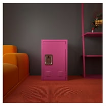 24" Metal Locker Storage Cabinet - 1 Door Lockable Cabinet for Office, School, Gym - Rose Red - Easy Assembly - Ventilation Pink   Steel