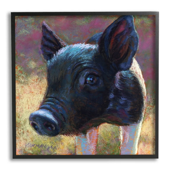 Cute Black Pig Close Up Portrait Animals & Insects Painting Black Framed Art Print Wall Art