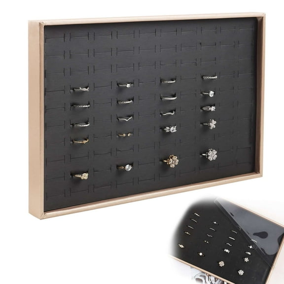 Gustave Ring Holder Display Case Tray 100 Slots PU Jewelry Storage Organizer Box Showcase with Lid for Rings Earrings, 14 x 9 in
