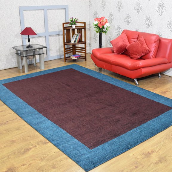 Rugsotic Carpets Handmade Rugs Hand Knotted Loom Rectangle 6'7''x9'10'' Brown Blue Silk Mix for Indoor Use