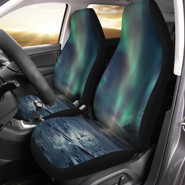 ABPHQTO Juego de 2 fundas para asientos de coche paisaje nocturno del desierto helado y el cielo estrellado del norte Protector universal para asientos delanteros de coche