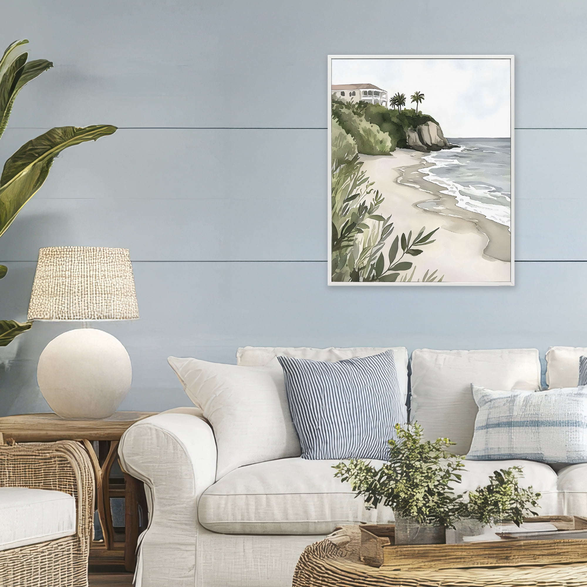Stupell Industries Coastal Calm Villa on Bluff White Framed Giclee Art, design by Riley B