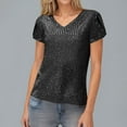 thumbnail image 4 of Xixinqiwan Women's New Solid Color Sequin Glitter Flower Short Sleeve V-neck Top T-shirt, 4 of 9