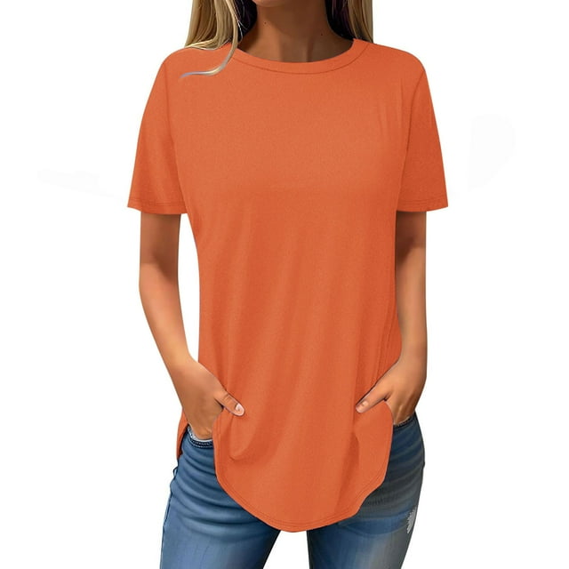 Fankiway Blouse Mode Femme Manches Courtes Col Rond Hauts Décontractés Manches Courtes Hauts Femmes Liquidation Chemises Femmes Manches Courtes