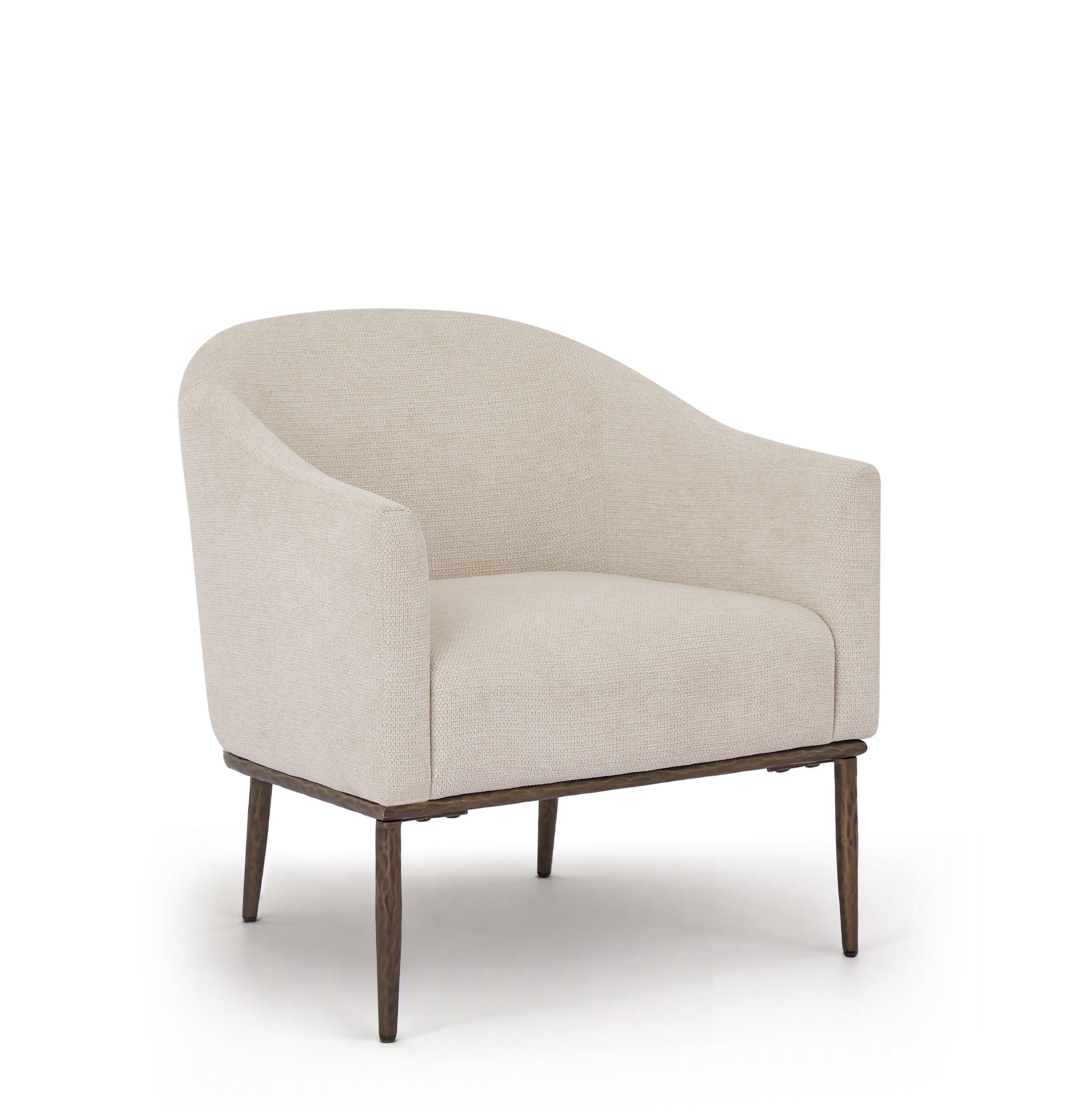 Christopher Knight Home Modern Upholstered Barrel Accent Armchair with Hammered Metal Base, Ivory