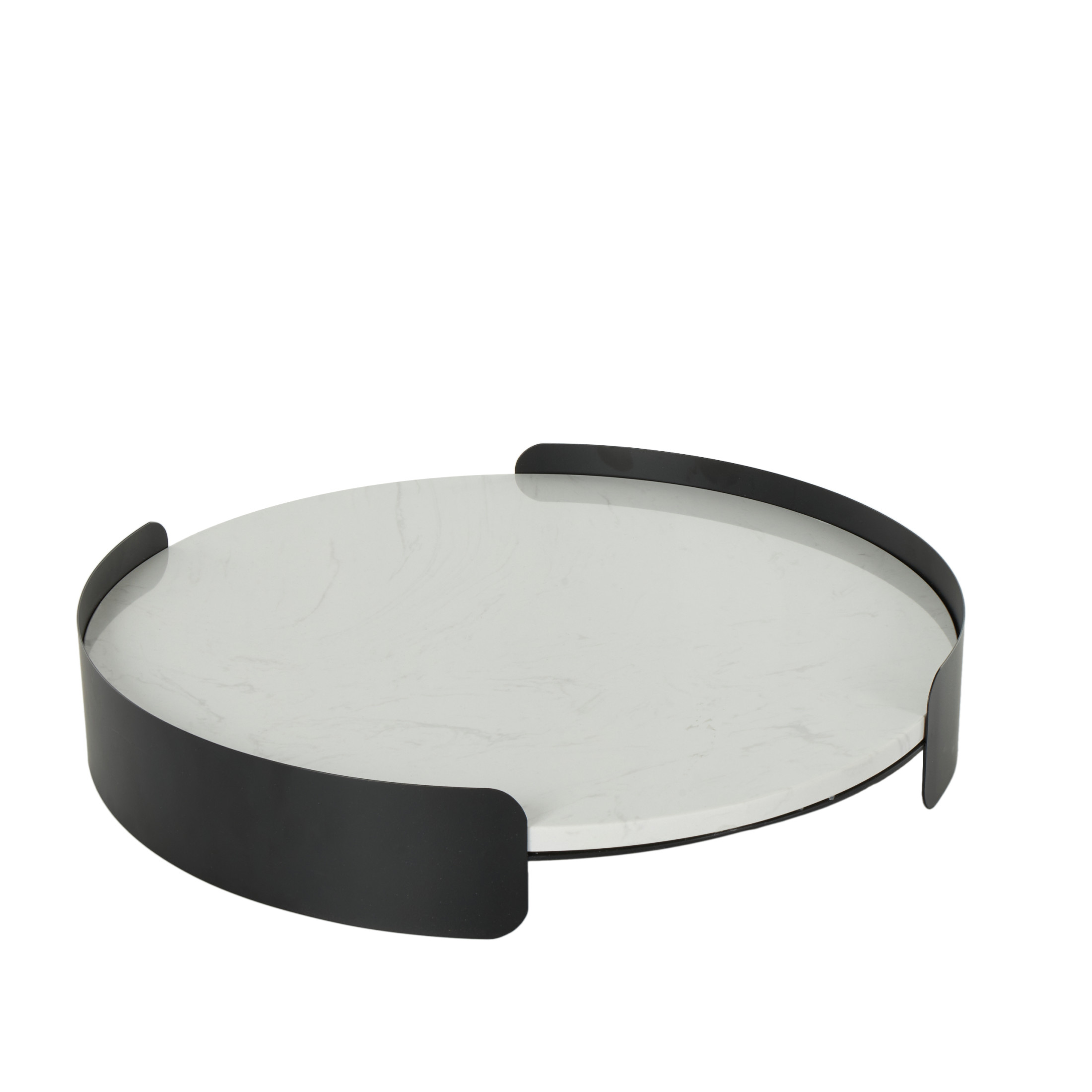 DecMode 19" x 19" White Marble Round Tray with Black Metal Frame, 1-Piece