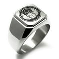 thumbnail image 1 of Stainless Steel Scarab Beetle Sun Ring Engraved Square Flat Top Biker Style Polished Signet Ring, 1 of 1