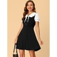 thumbnail image 2 of Vestido De Cuello De Muñeca Con Cuello De Pajarita En Contraste De Color Para Mujer Negro M Allegra K M, 2 of 6