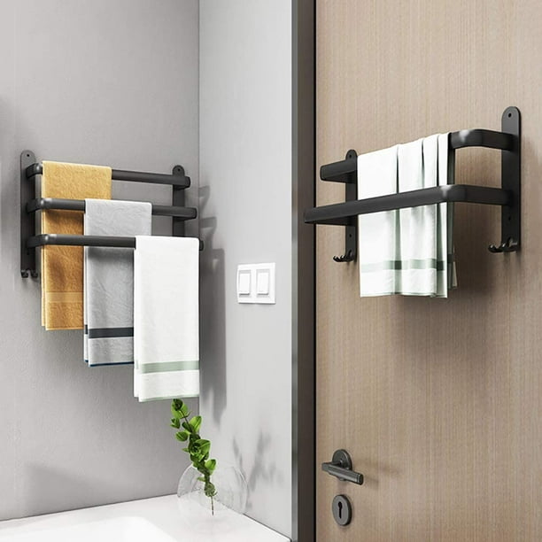 Porte-serviettes de salle de bain sans perçage, adhésif mural en acier  inoxydable à 3 niveaux pour étagère à serviettes de bain, porte-serviettes,  noir mat 