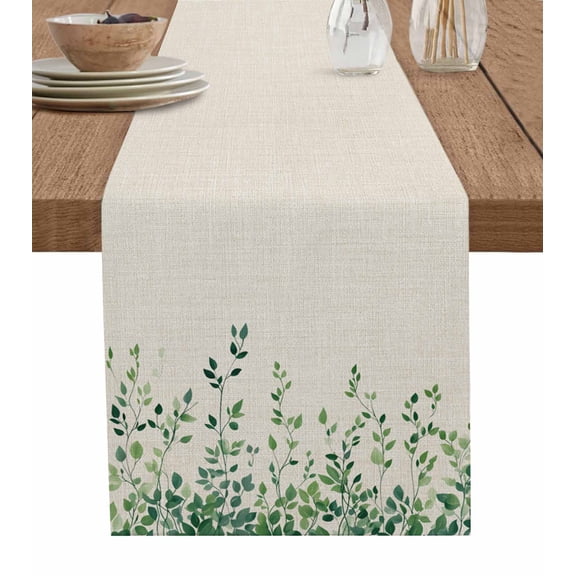 Green Vines Table Runner 72 Inches, Retro Country Spring Pastoral Leaves Bed Runner Dresser Scarves Tabletop for Indoor Outdoor Parties/Ceremony/Banquet, 13" x 72"