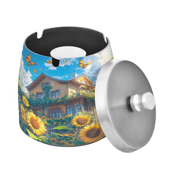 Ashtray with Lid for Cigarette, Stainless Steel Smokeless Odorless Windproof Ashtrays, for Home Office Tabletop Outside Patio Outdoor Balcony A House