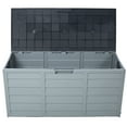 thumbnail image 4 of 75 Gallon Resin Deck Box, All Weather UV Pool Deck Box, Storage Shed with Wheel for Backyard/Patio/Outdoor, Storage Bin for Patio/Furniture Outdoor/Cushions/Garden Tools/Pool Toys, Grey, 4 of 9
