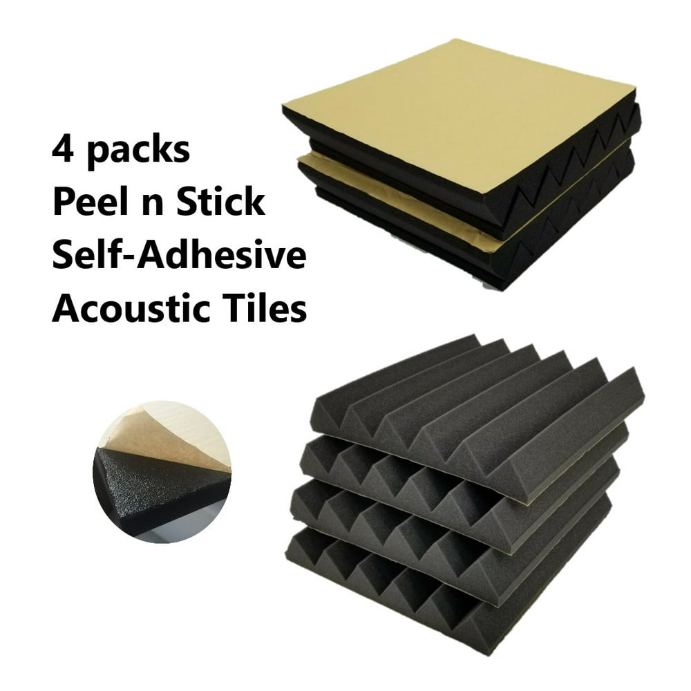 4 Pack Premium SelfAdhesive Glue Acoustic Foam Tiles Wall Record Studio Sound Proof 12 x 12 x 2