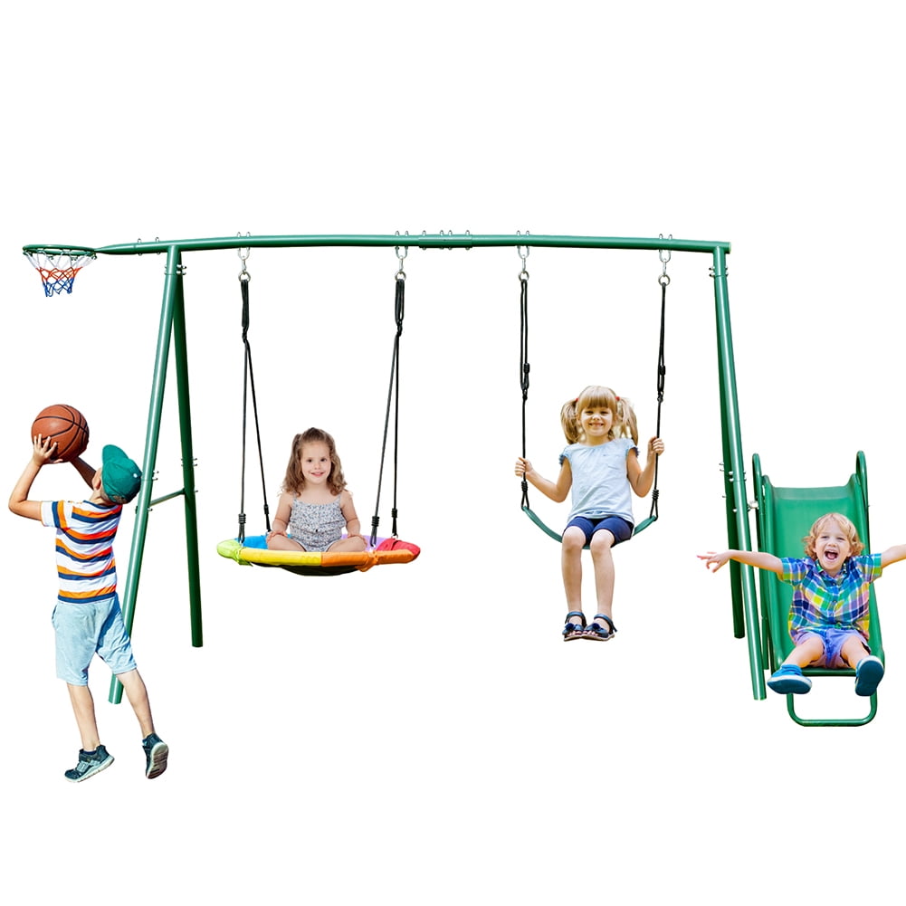 Childs Outdoor Garden Swing Set Double Tree Swing Seat Slid Swing Seesaw Safety 