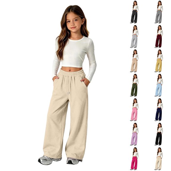 Girls Sweatpants, Boys Baggy Sweatpants Elastic Waist Hems Kids Athletic Soft Jogger Pants Solid Color Casual with Pocket and Drawstring, Back To School Clothes
