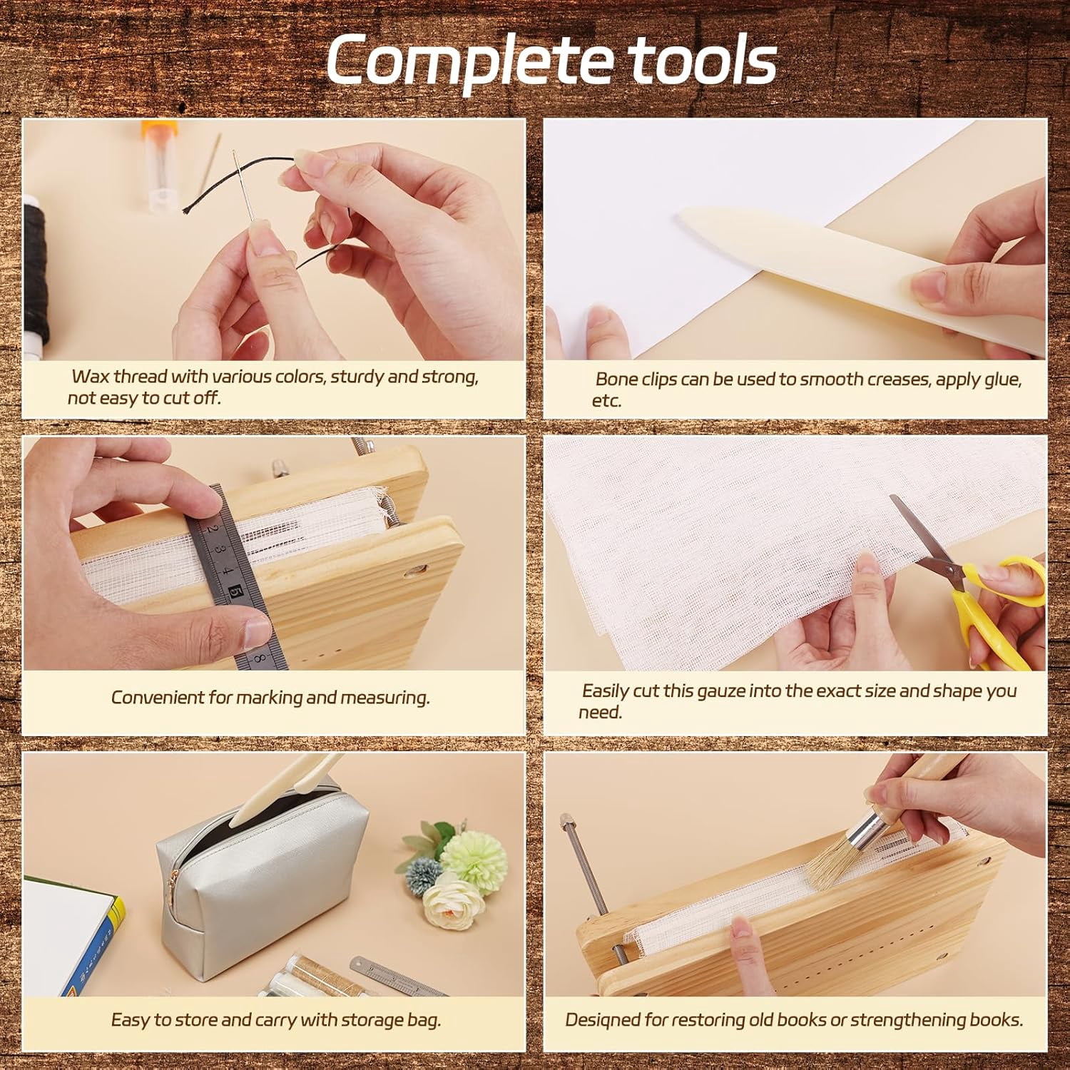 CSONGAZA Book Binding Kit for Beginners Complete 52 Pcs, 11.6 x 7.7 Inch BookPress with Premium Tools, Bone Folder, Cloth, Wax Thread & Storage Bag, Ideal for DIY Bookmaking & Book Repair