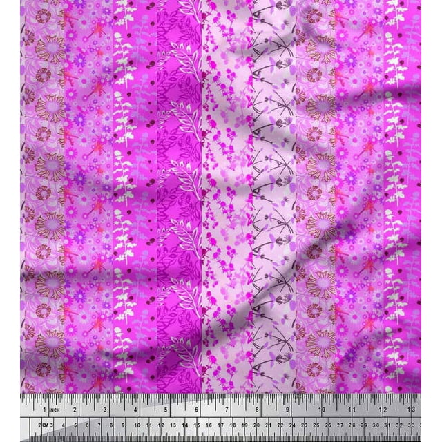 Soimoi Modal Satin Fabric Leaves & Floral Patchwork Print Sewing Fabric Yard 42 Inch Wide
