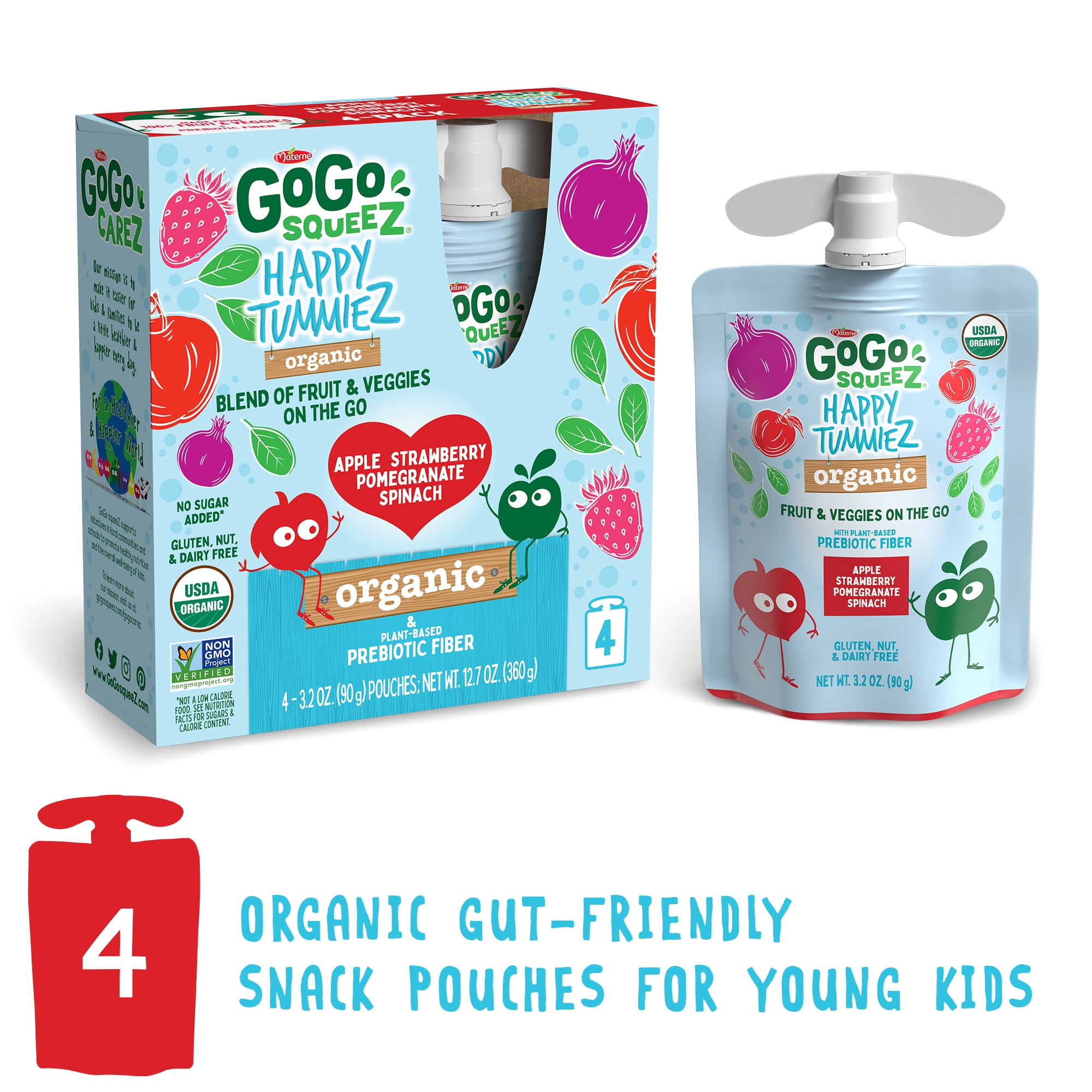 GoGo squeeZ happy tummieZ, Organic Apple Strawberry Pomegranate Spinach