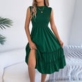 thumbnail image 5 of Women's 2026 Casual Loose Plain Maxi Sundress Smocked Elastic Waist Tank Dress Sleeveless Summer Beach Tiered Long Dresses, 5 of 7