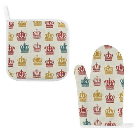 

ZZZHY Retro Crown Art 1206 Oven Mitts and Pot Holders Sets Heat Resistant Oven Gloves Cute Kitchen Mitts for Oven 2-Piece Baking Gloves Set for Cooking Grilling Baking