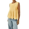 thumbnail image 2 of Blusa Plisada Sin Mangas con Peplum de Verano para Mujer, Estilo Babydoll Y2K con Cuello Redondo. Amarillo S, 2 of 9