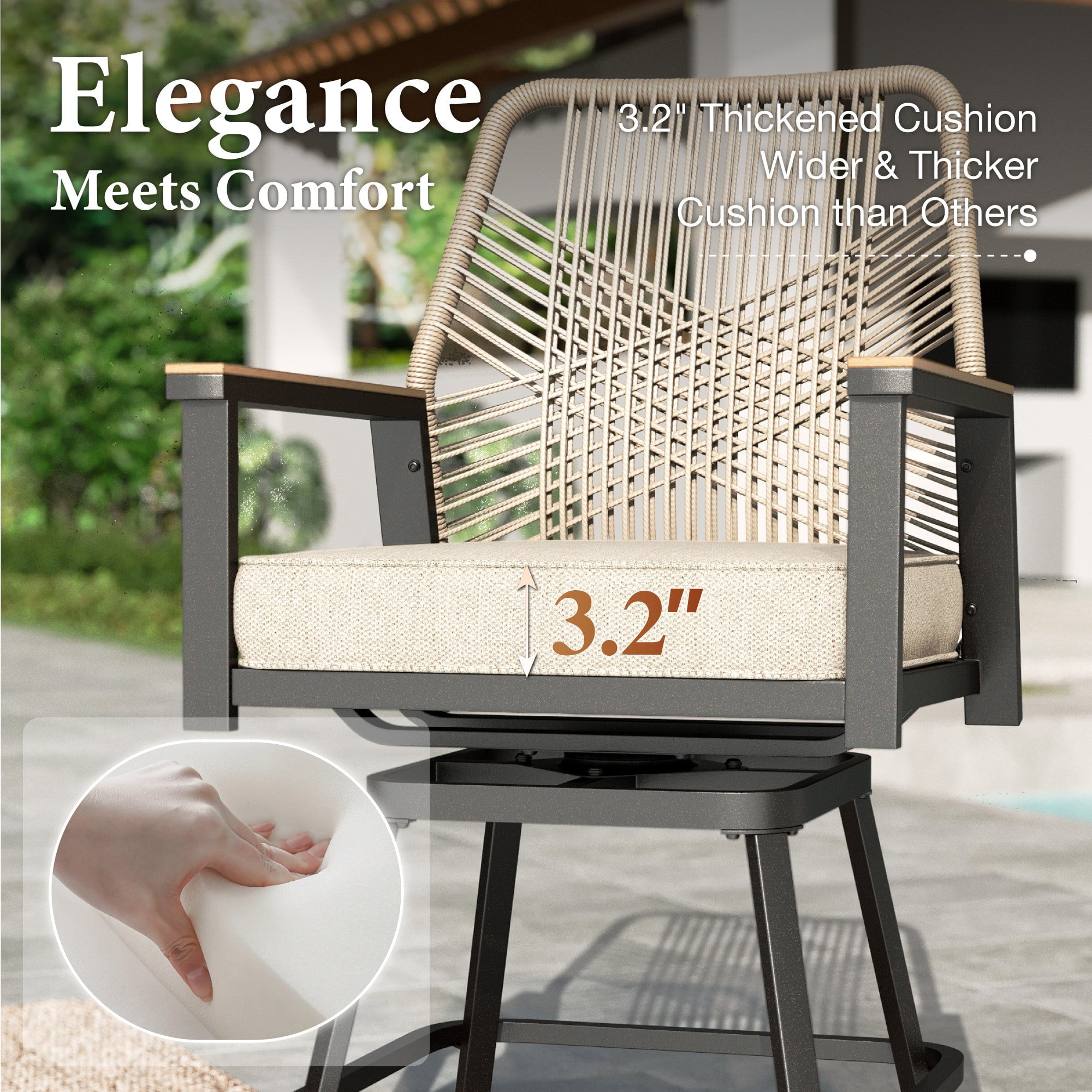 MF Studio 7-Piece Outdoor Patio Bar Set, All-Weather Rattan Bistro Set Dining Set with Fixed & 2 Swivel Patio Bar Stools, 67” Rectangle Bar Table