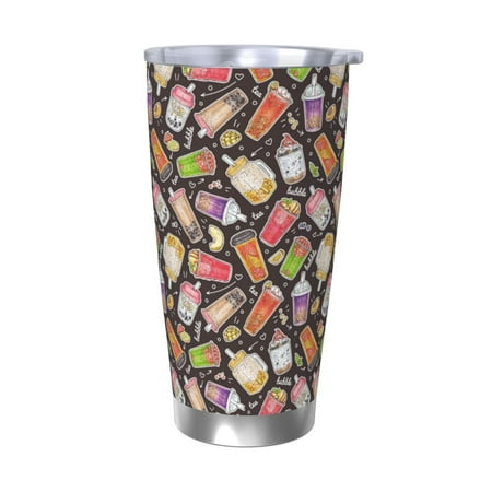 

Ocsxa Milk Tea6 Pattern 20oz Travel Coffee Mug with Flip Lid Stainless Steel Insulated Insulated Coffee Mug Thermal Cup with Splash Proof Sliding Lid-Without Straw
