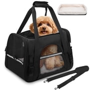 Pet Carrier Backpack with Ventilated Mesh, Luggage Strap & Seatbelt Attachment, Multiple Zipper Entrances, Lightweight Travel Carrier for Cats and Small Dogs