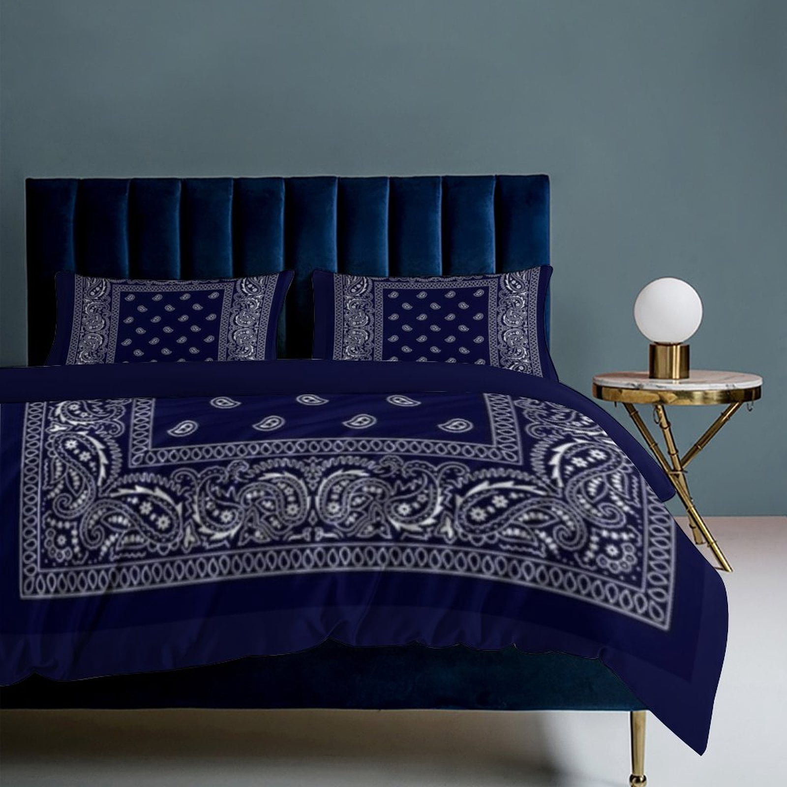 3 Pcs Soft Bedding Set, Includes 1 Duvet Cover with Zipper And 2 Pillow Shams,Bandana Blue King(102"×90")