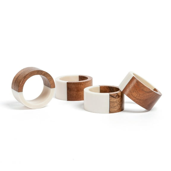 over&back Set of 4 Resin Napkin Rings - Decorative Dining Table Decor for Events, Parties, and Get-Togethers - Wood/Ivory
