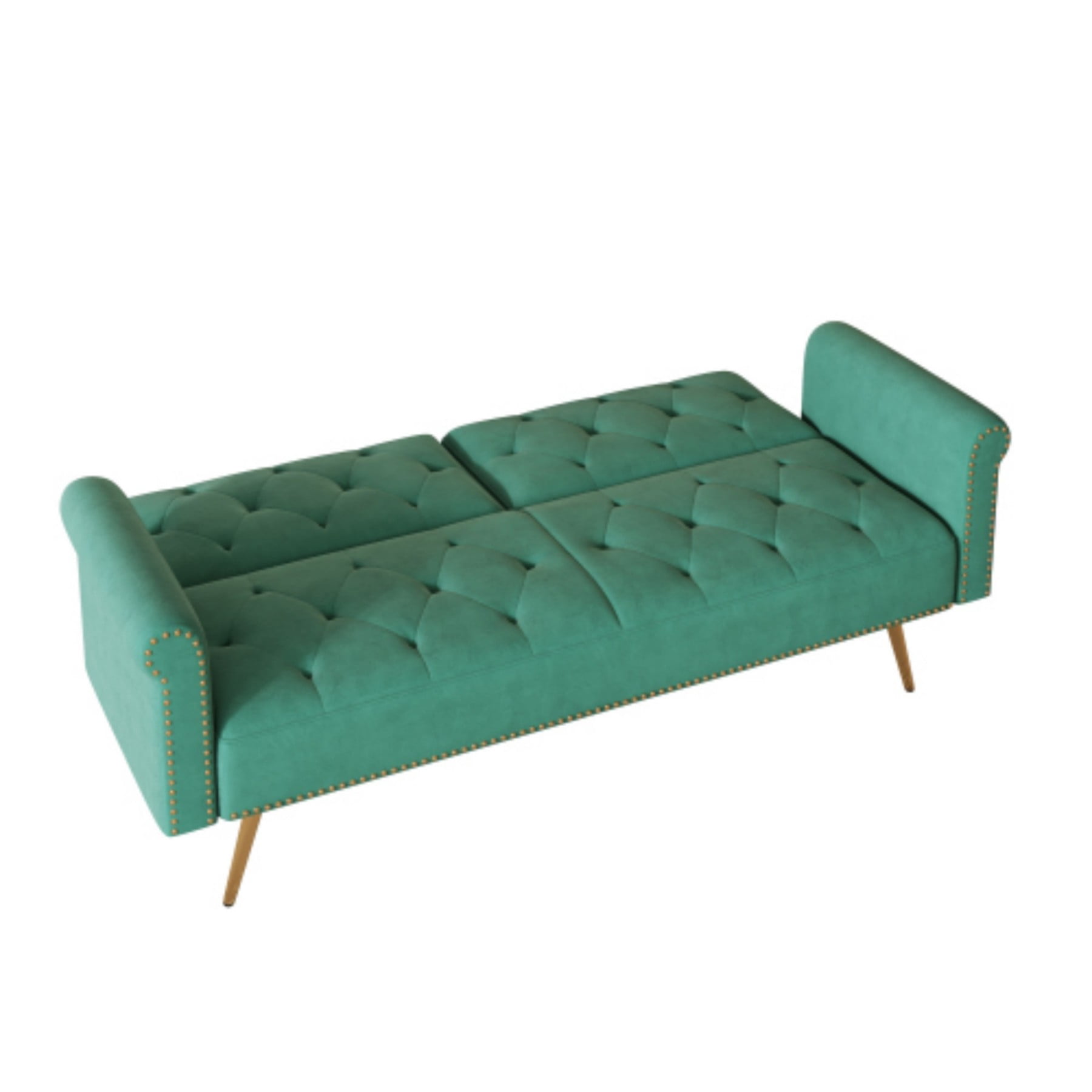 Velvet Sofa Bed, 69.7" Convertible Sleeper Sofa with Nailhead Trim & Pillow for Living Room Bedroom, Green